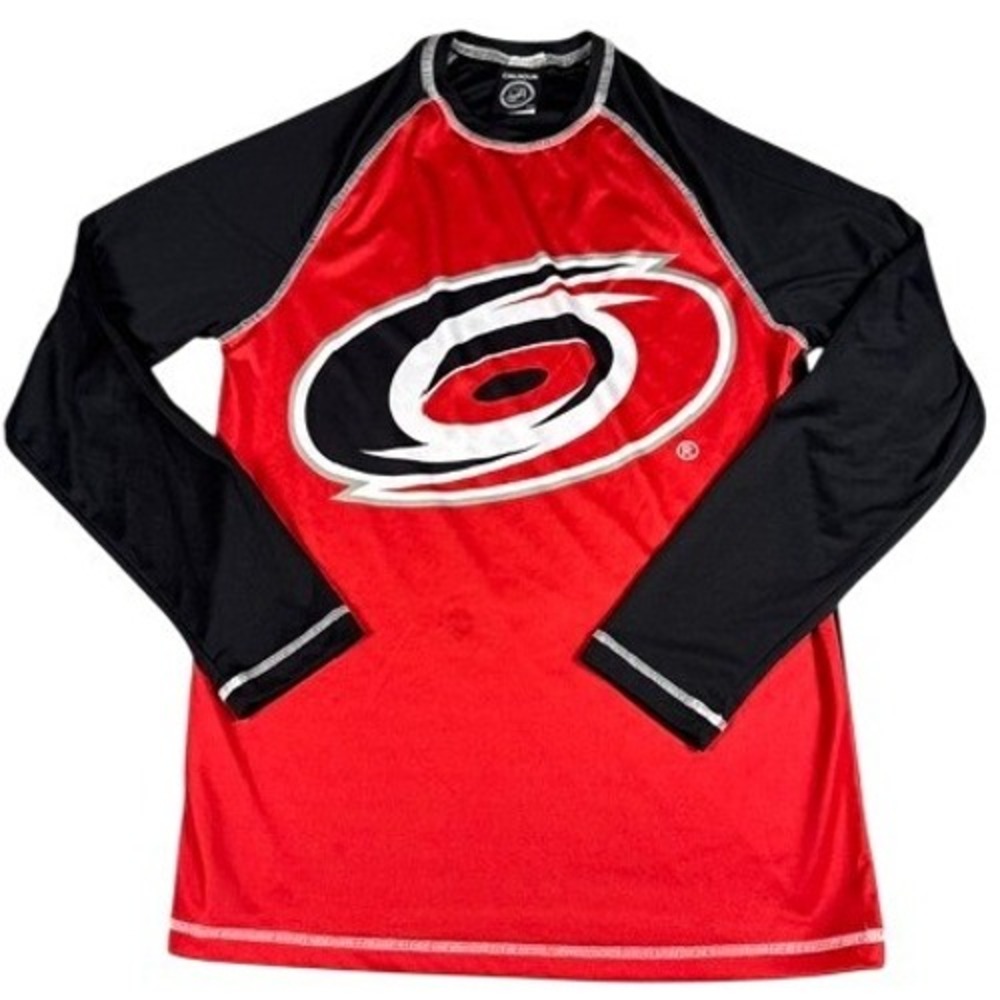 Carolina‎ Hurricanes Men's Small NHL Calhoun Shirt Red Black Raglan Long Sleeve